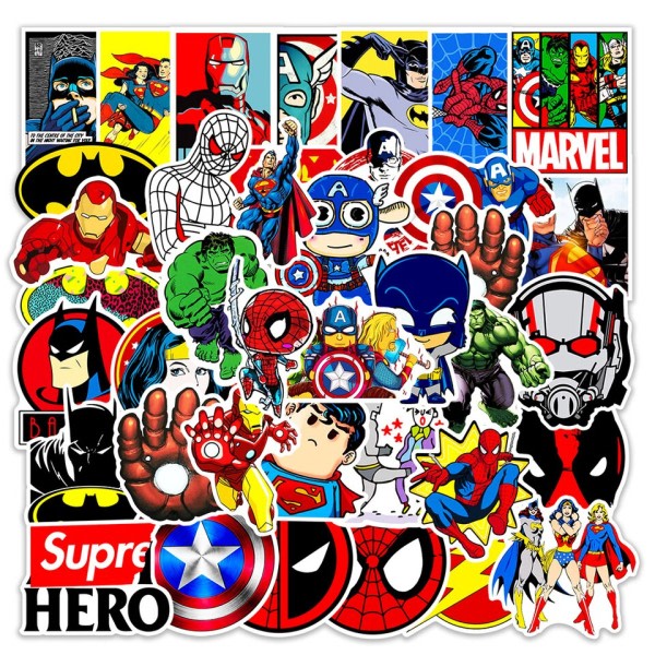 50 biter Disney Marvel The Avengers Cute Super Hero Tegneserie Klistremerker Graffiti DIY Vanntett klistremerke