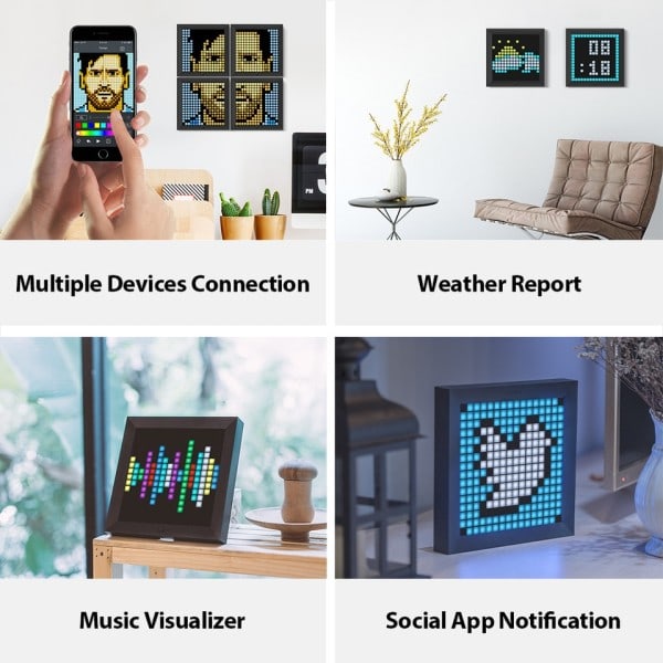 Digital foto ram alarm klocka med pixel konst programmerbar LED display, neon ljus skylt