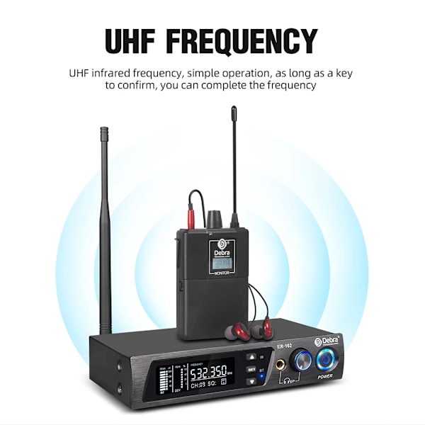 Debra ER-102 UHF Singal Channel In Ear  Scen Monitor Trådlöst System Med Flera Sändare För Små Scen Föreställningar