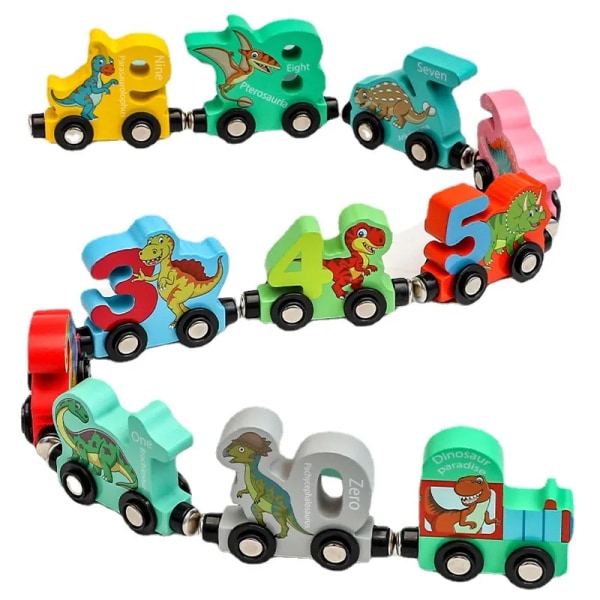 Magneettinen dinosauruksen juna numero puinen lelu oppimis autot numeroilla väri juna Montessori lelut