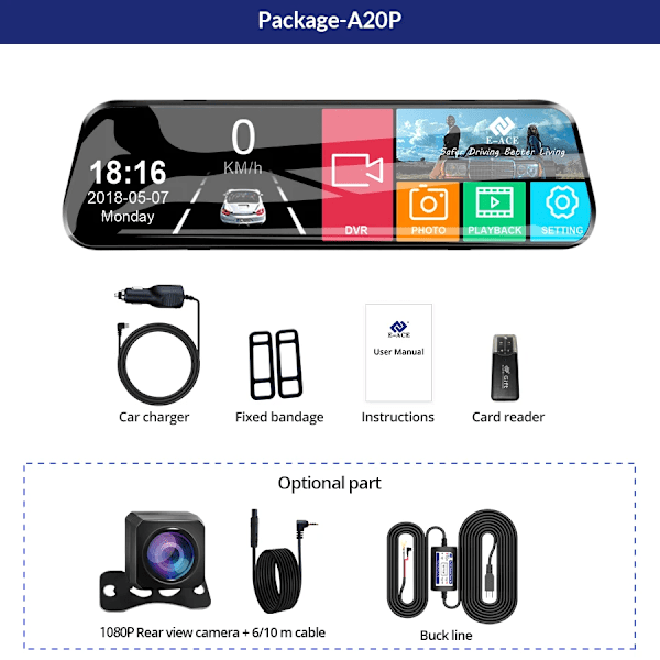 10 tum Bil DVR Spegel Video Inspelare 1080P Touch Skärm Dashcam