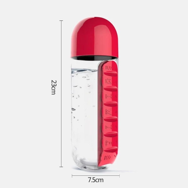 2 in 1 600ml 7 ritilä lääketiede laatikko vesi kuppi urheilu muovi vesi pullo kombinaatio päivä pilleri laatikot järjestäjä juoma pullot