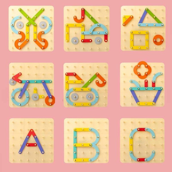 Barn Trä Geoboard Leksaker Spikbräda Geometrisk Kolumn Set Konstruktion Pussel Geometrisk Pegboard