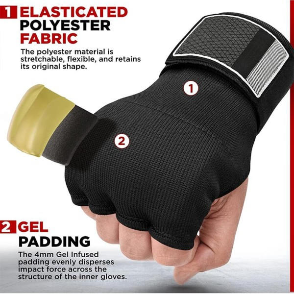 Gel boxning hand omslag handskar justerbara halvfinger handskar stöd med lång handled rem