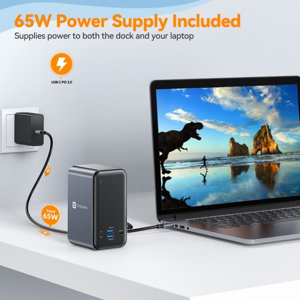 Docking station 4K/60Hz Dual Monitor Skærm Med 2 HDMI VGA RJ45 USB C Splitter Hub