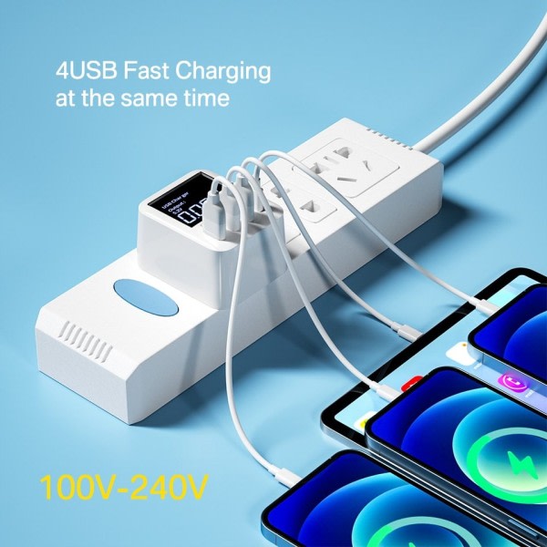 40W USB Vegg lader 4 Port Med LED skjerm