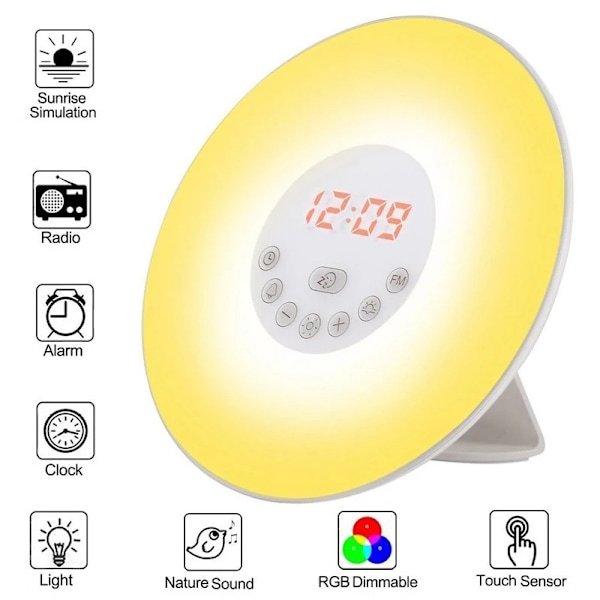 Sunrise/Sunset Simulation Lysende Digitalt Ur med FM Radio