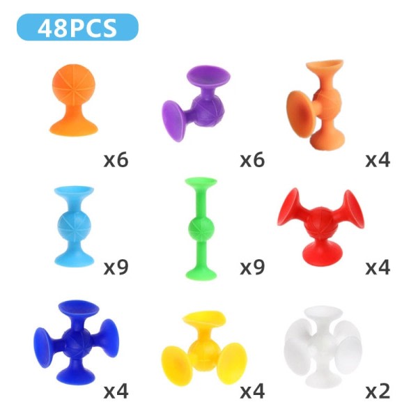48 bitar Mjuka Byggnadsblock barn Gör-det-själv Pop squigz sucker Rolig Silicon block Modell Konstruktion Leksaker