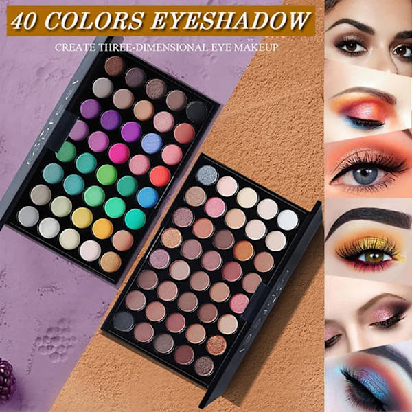 40 farve mat øjenskygge palette glitter øjen skygge vandtæt langtidsholdbar makeup