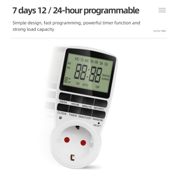 Digital Timer Switch Elektronisk 12/24 Time Programmerbar Timing Socket