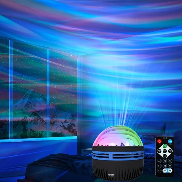 LED Vatten Mönster Stjärnklar Himmel Natt Ljus Fjärrkontroll Aurora Projektion Ljus