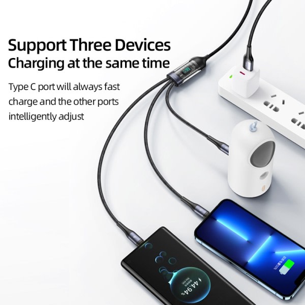 USAMS U83 66W 3 In 1 Digital Display Kabel PD QC Snabb Ladda USB Typ C Kabel För iPhone 14 13 12 Pro Max Huawei  Xiaomi Samsung