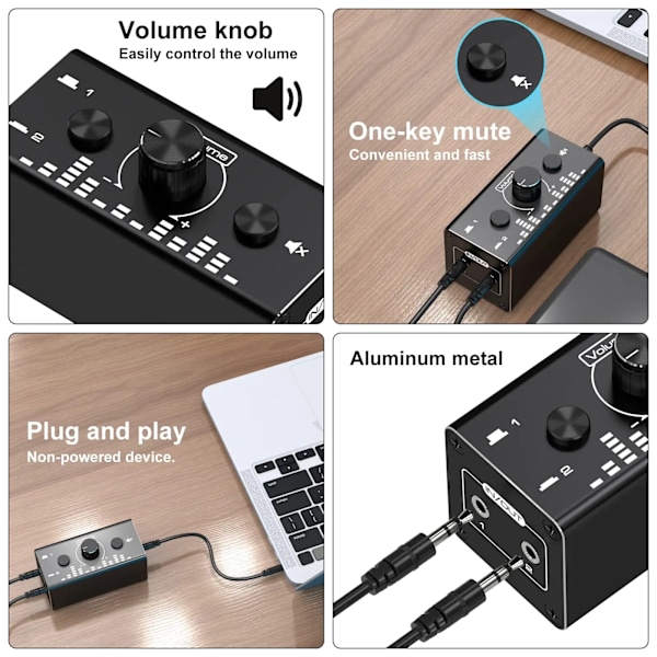 Lyd Switch med 3,5 mm Jack Audio Switch 2 Inputs 1 Utgang Analog Stereo Aux Switch Audio Velger