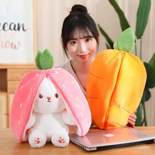 Kanin Plysj Leker Søtt Jordbær Av Kaniner Fylte Dyr Kawaii Bunny Baby Plushie Myk Klem pute