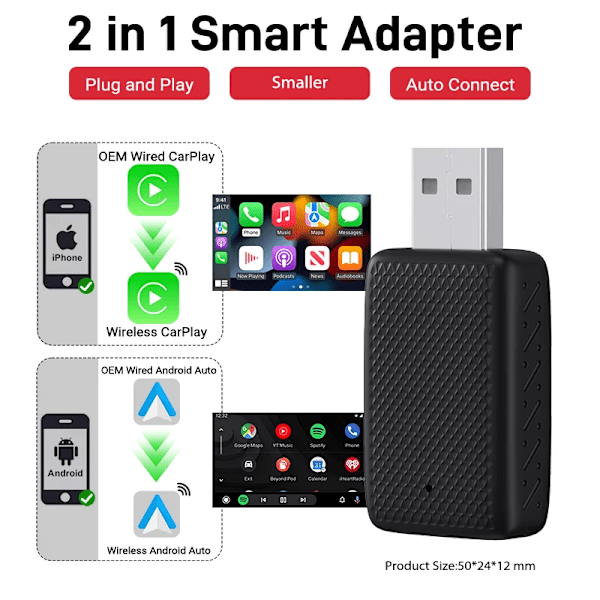 Langallinen Wireless CarPlay sovitin 2in1 Smart Box Plug and play Auto Connect Wireless