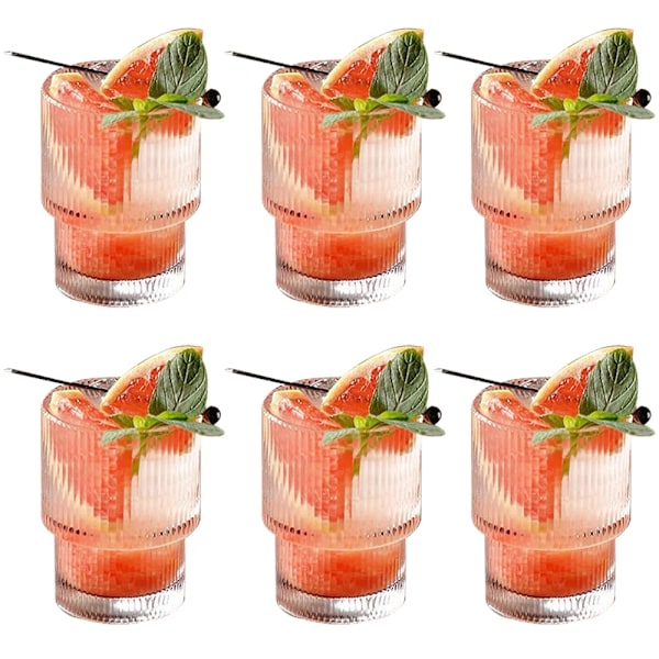 6 biter glass Kaffe kopper Stablebare Glassvarer Stripe Enkel Transparent Cocktail Bar Drikkevarer Soda Vann Juice Krus