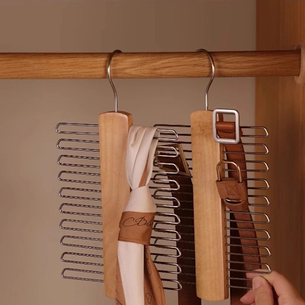 Slipsar Hängare 20 Bar Silke Scarf Bälte Arrangör Rack Garderob Trä Förvaring Hängande Rack Förvaringshållare