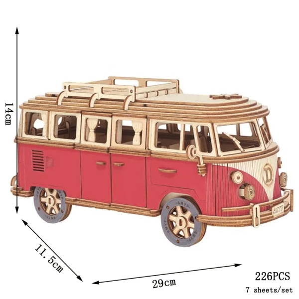 Gjør-det-selv manuell montering modell bil tre retro buss 3D puslespill pedagogisk leker