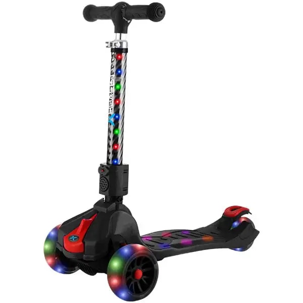 3 Hjul Barn Gear Ziggy Folding Kick Scooter Sort LED Lys Sikker for Kid's