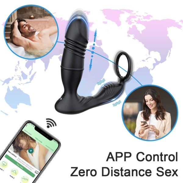 Man Tryckande Prostata Massager Bluetooth APP Vibrator för Män Gay Anal Plug Trådlös Fjärrkontroll Rumpa Plug Sex leksak