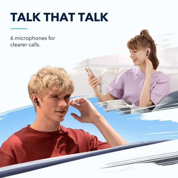 P3 Støj Annullerende trådløse Earbuds, bluetooth øretelefoner, Thumping Bas, 6 Mics for Clear Calls