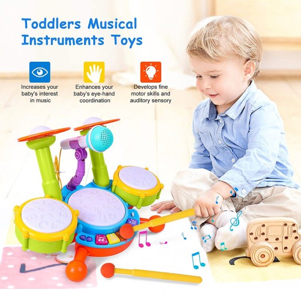 Barn trommesett småbarn 1-3 musikal baby pedagogiske instrumenter leker for  småbarn 41c0 | Fyndiq