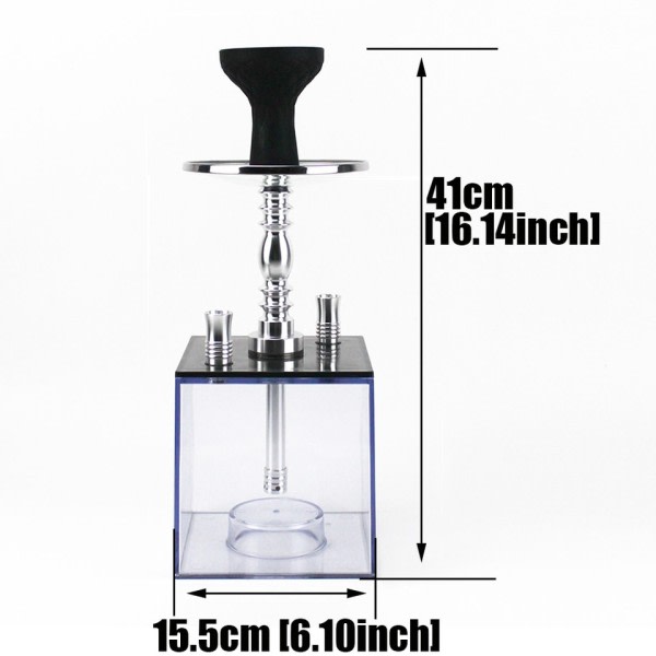 Terning akryl vandpibe sæt med 2 slange LED lys silikone skål vandpibe Narguile Sheesha æske