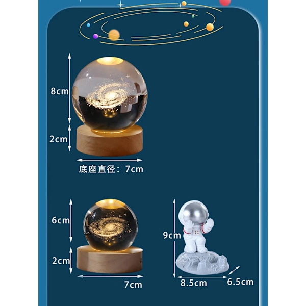 USB LED nattljus  Galaxy Kristall Ball lampa 3D planet måne lampa hem inredning