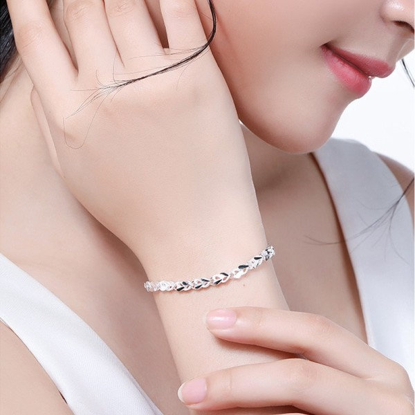 925 Sterling Sølv Hjerte Charm armbånd &Bangle Håndlavet Fest Bryllup Smykker Til Kvinder