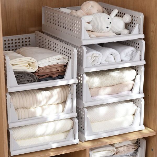 Folde Opbevaring Rack Opbevaring Kurv Garderobe Tøj Layered Opdeling Hylde Organiser Opbevaring Rack