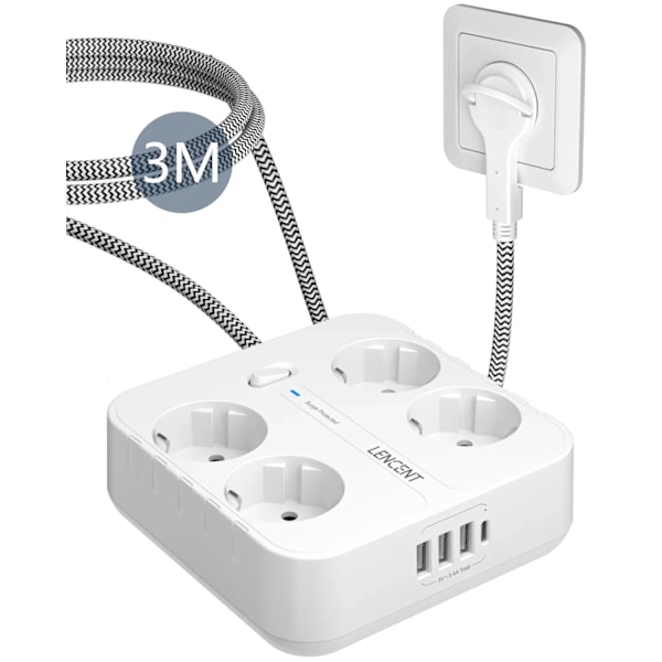 EU pistoke virta nauha 4 AC pistorasialla+ 3 USB+ 1 tyyppi C +3M punottu kaapeli moni liitin