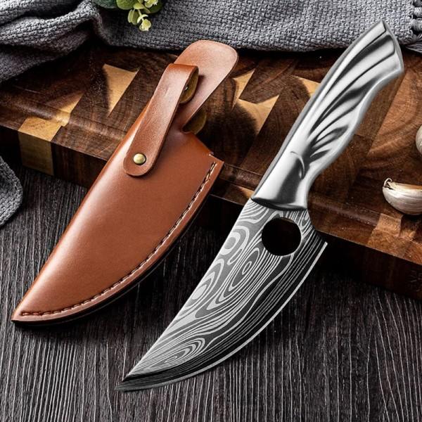 Mönster Rostfritt Stål Utbening Kniv Slaktare Kniv Kött Klyver Utomhus Jakt Kniv Kök Sax