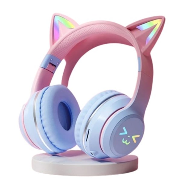 Cat's Ears Headset RGB Light Smile Face TWS Headset Gradient Nya Hörlurar Rosa Little Girl Hörlurar