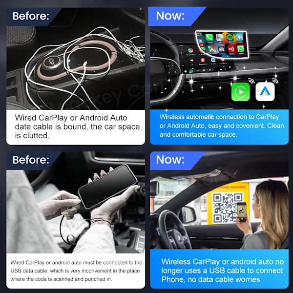 5 2air Wireless CarPlay Android Auto Wireless Box 2in 1 Adapter 2-Channel Work Waze Spotify 5.8Ghz WiFi BT5.0 Siri GPS