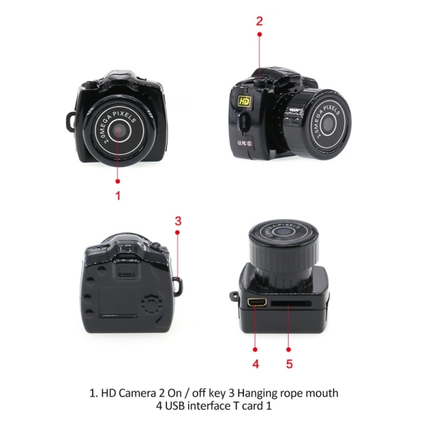Pieni kamera HD video ääni tallennin auto urheilu mikro kamera verkkokamera mikrofonilla Y2000 videokamera