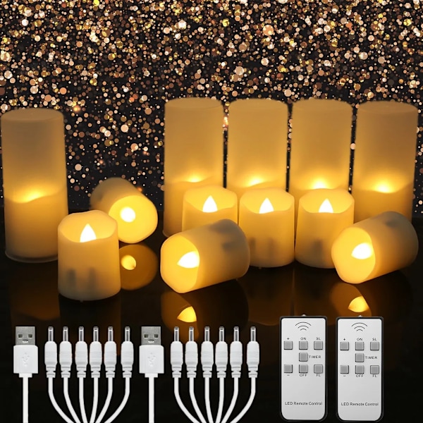 24 deler Oppladbare LED stearinlys Ved USB Timer Fjernkontroll Flimrende flammer