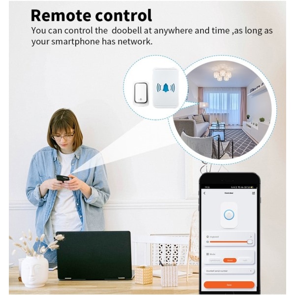 Trådlöst WiFi Block Tuya ingen batteri krävs Vattentät extern trådlös klocka Smart life app smart dörr klocka