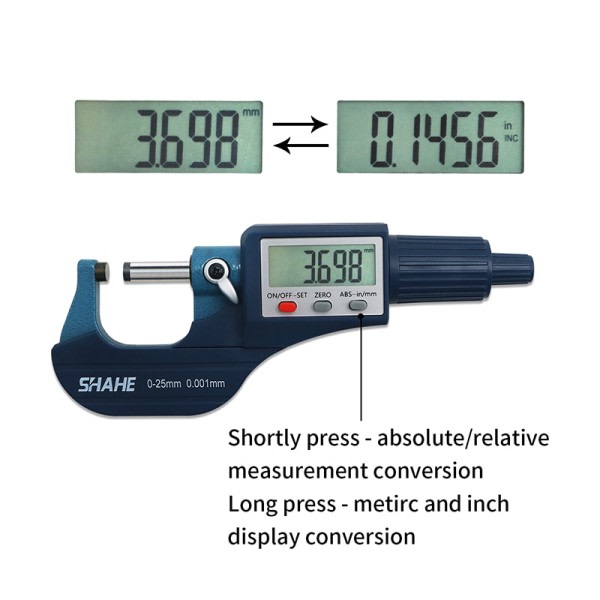 Micron Digital utsida Mikrometer Elektronisk mikrometer mätare 0,001 mm digitala verktyg ok