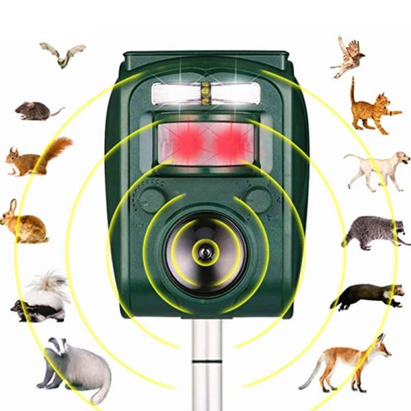 Sol Ultraljud Djur Repeller Ny Avstötande PIR Sensor Utomhus Trädgård Pest Mus Fågel Katt Hund Bat Repellent
