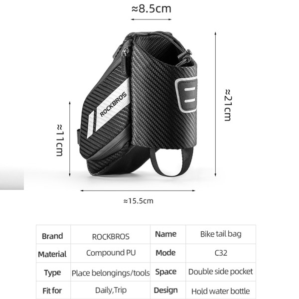 Cykel taske vand afvisende holdbar reflekterende MTB vej cykel med vand flaske lomme