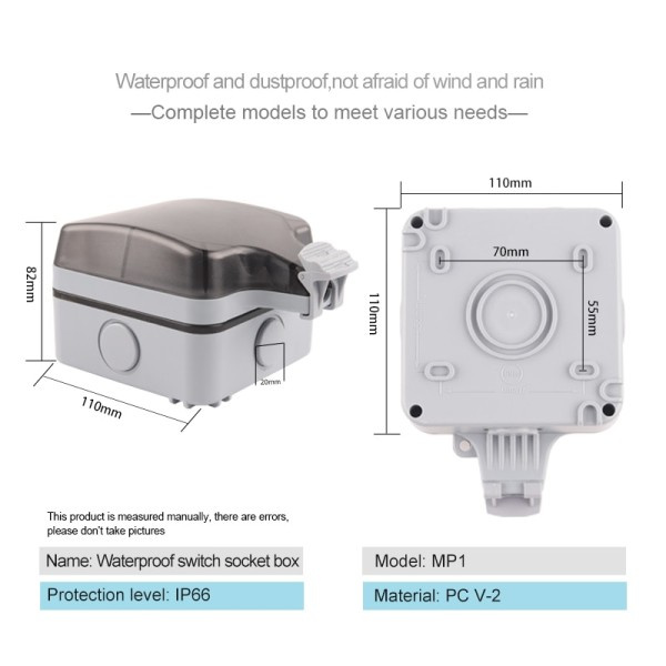 IP66 Udendørs Socket Væg Stik med Vandtæt Boks EU Standard Tysk Stil 250V16A Strøm Forsyning  Switch Socket