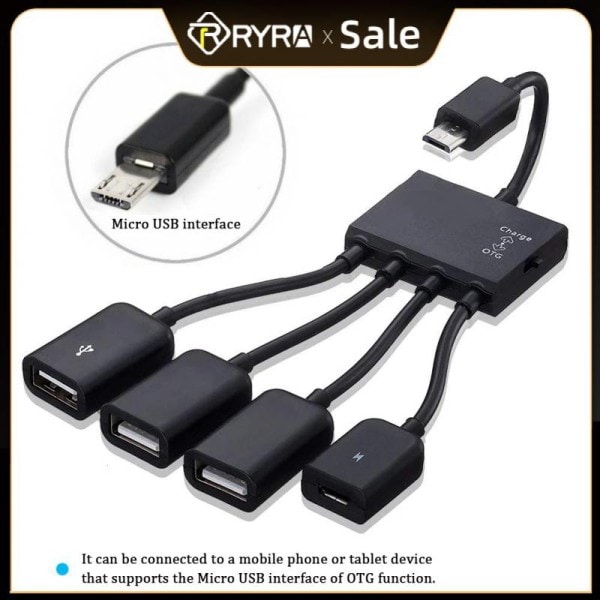 RYRA 4 Port Mikro USB 2.0 HUB 4-IN-1 OTG keskitin virta sovitin kaapeli Android puhelimelle tabletille PC