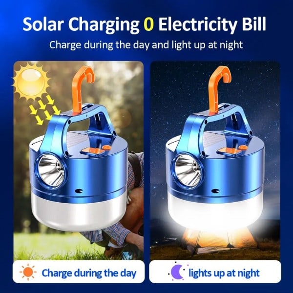 Bärbar Super Ljus LED Spotlight Solar Tält Ljus Nödläge Natt Marknad Ljus