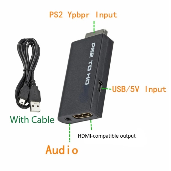 Høy kvalitet PS2 til HDMI-kompatibel Konverter Adapter Video Konverter med lyd utgang for HDTV HD Monitor Støtte Alle PS2 Display Modi