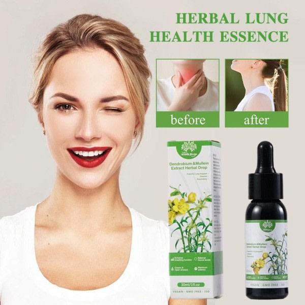 Dendrobium &  Mullein Extract - Kraftfuld Lunge Support & Respiratory & - Made Drops