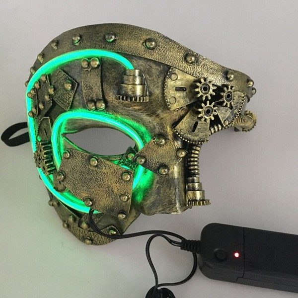 Cosplay Steampunk ghost mask mekanisk utrustning, halvansikte Halloween kostum, julfest tillbehör