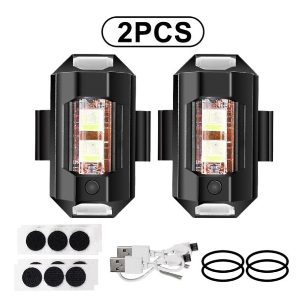 Universal Led Aircraft Strobe Lights Motorcykel Anti-kollisions Advarsel Lys med USB Opladning