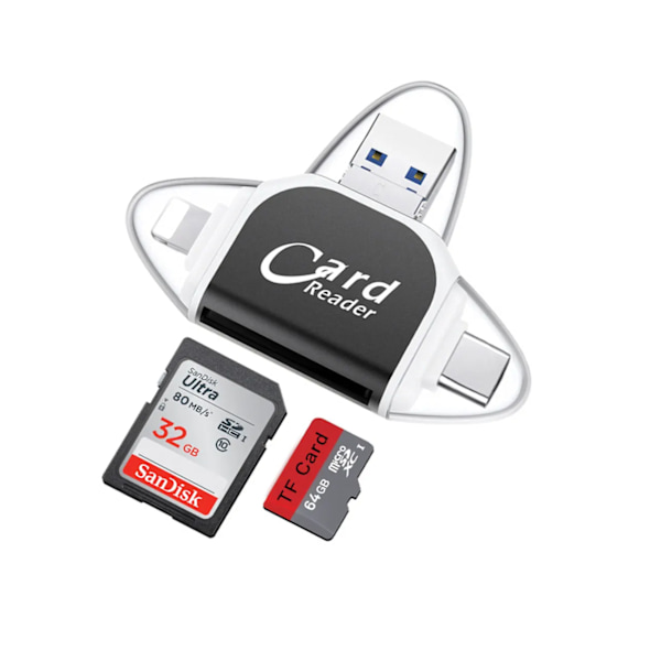 Bästa kvalitet 4 i 1 SD kort läsare mikro TF adapter för visning kamera foton och videor på Windows Mac iPhone Android