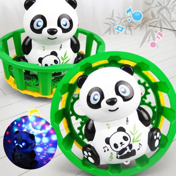 Elektrisk Roterende Panda i kurv med LED Projektion Musik Uddannelse Børne Legetøj