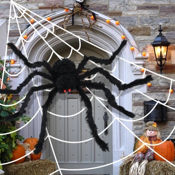Svart Skrämmande Jätte Spindel Enorm Spindel Web Halloween Dekoration för Hem